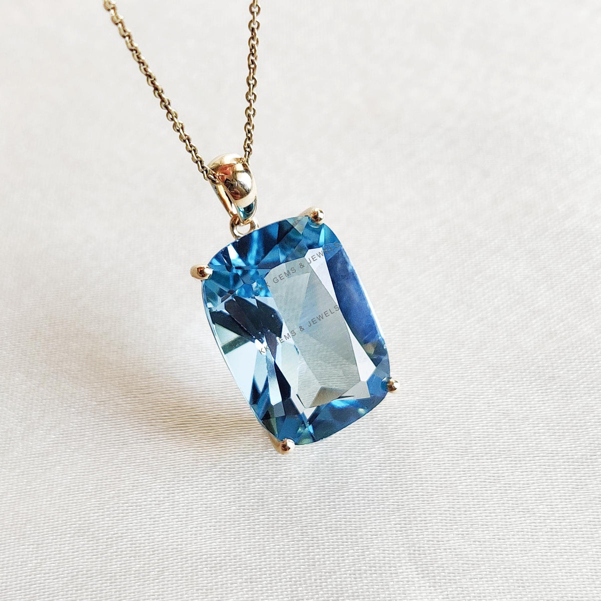 Natural Sky Blue Topaz Pendant, 14K Solid Yellow Gold, December Birthstone