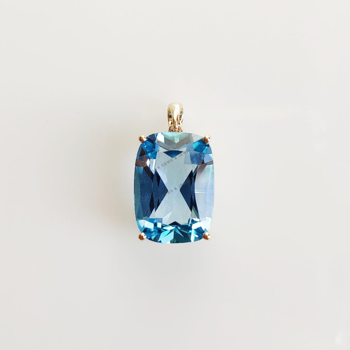Natural Sky Blue Topaz Pendant, 14K Solid Yellow Gold, December Birthstone