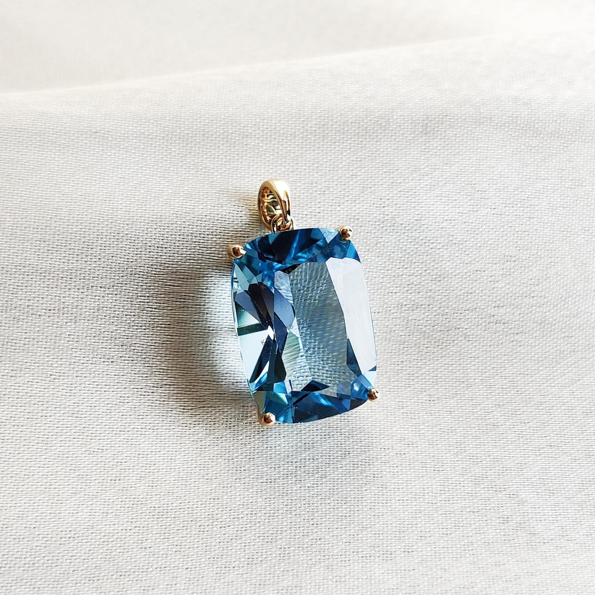 Natural Sky Blue Topaz Pendant, 14K Solid Yellow Gold, December Birthstone