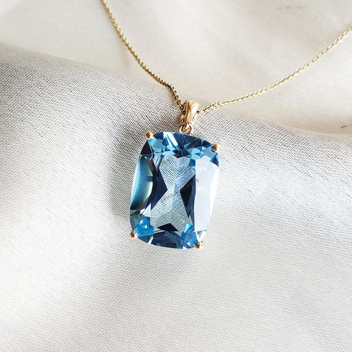 Natural Sky Blue Topaz Pendant, 14K Solid Yellow Gold, December Birthstone