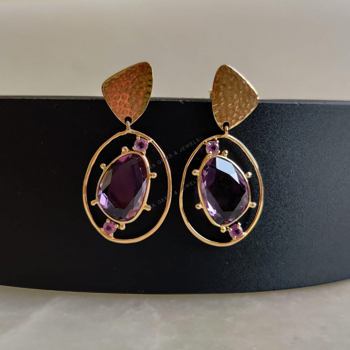 14K Solid Yellow Gold Natural Purple Amethyst Earrings, Pear Cut February Birthstone