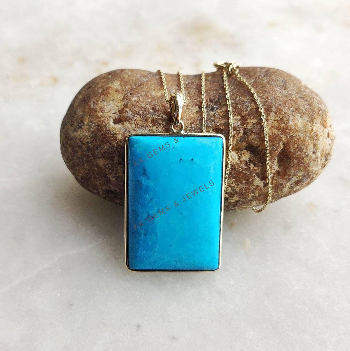 Natural Arizona Turquoise Pendant, 14K Solid Yellow Gold Sleeping Beauty, December Birthstone