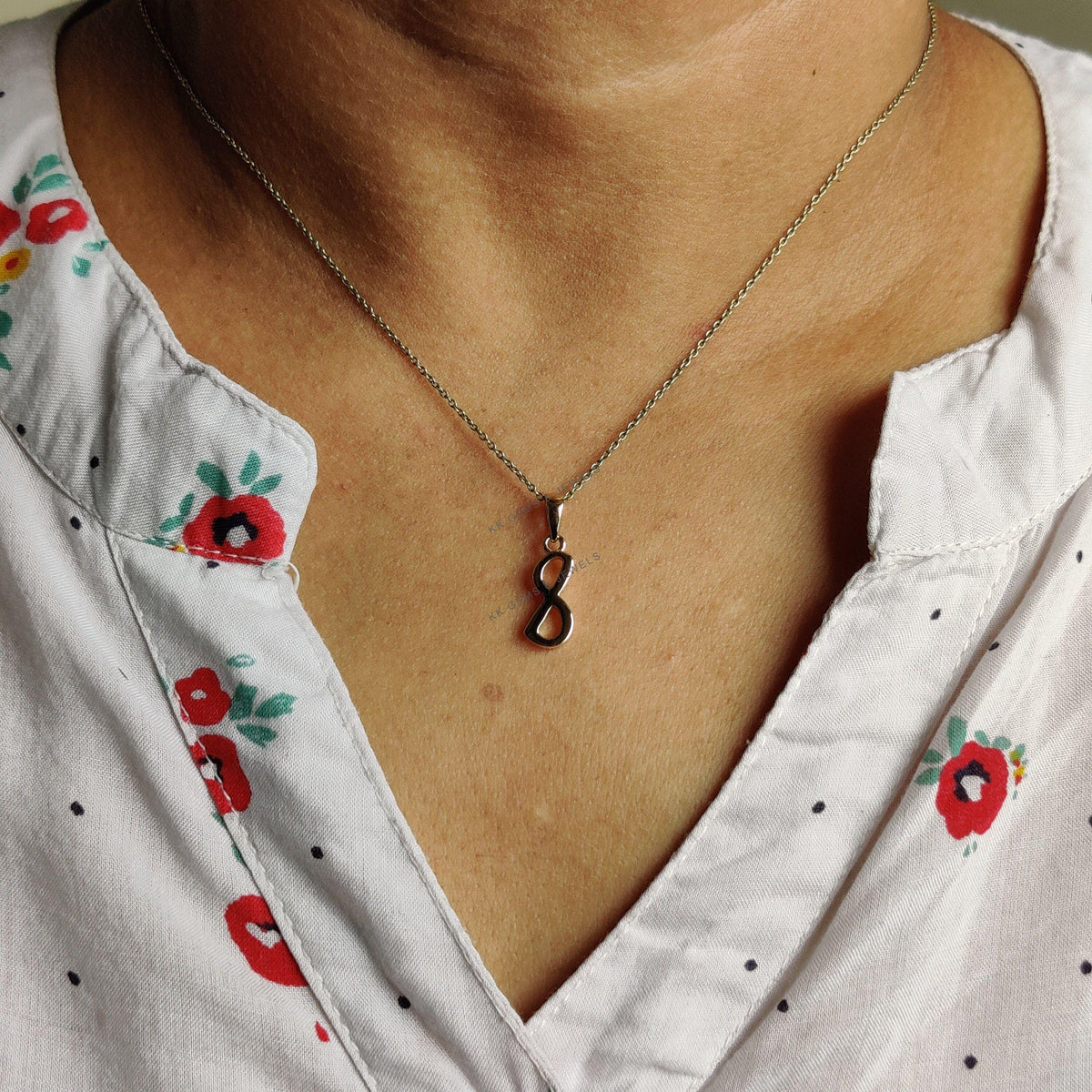 14K Solid Yellow Gold Number 8 Pendant, Dainty Birthday Charm