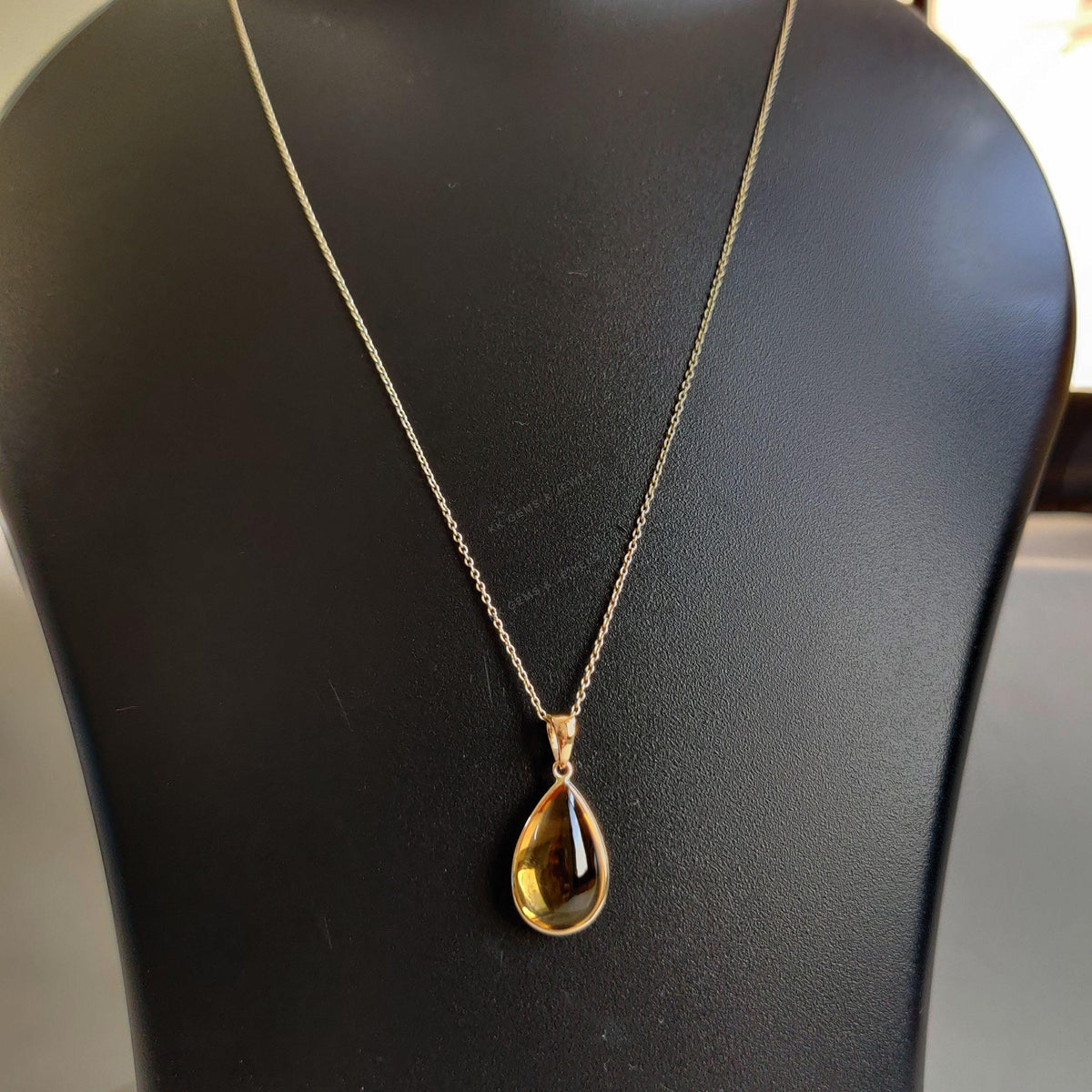 14K Solid Yellow Gold Natural Citrine Pendant: November Birthstone Bezel Jewelry