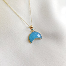 14K Solid Yellow Gold Bezel Moon Pendant, Natural Onyx Chalcedony Crecent Jewelry