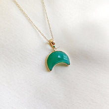 14K Solid Yellow Gold Bezel Moon Pendant, Natural Onyx Chalcedony Crecent Jewelry