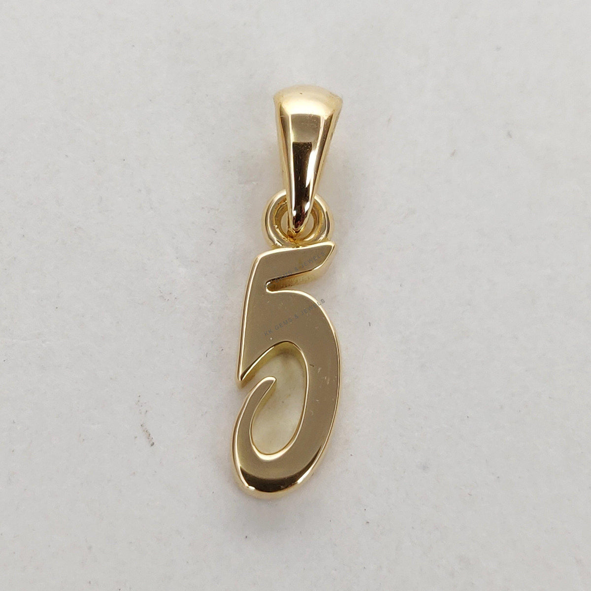 14K Solid Gold Number 5 Pendant - Dainty Charm Necklace