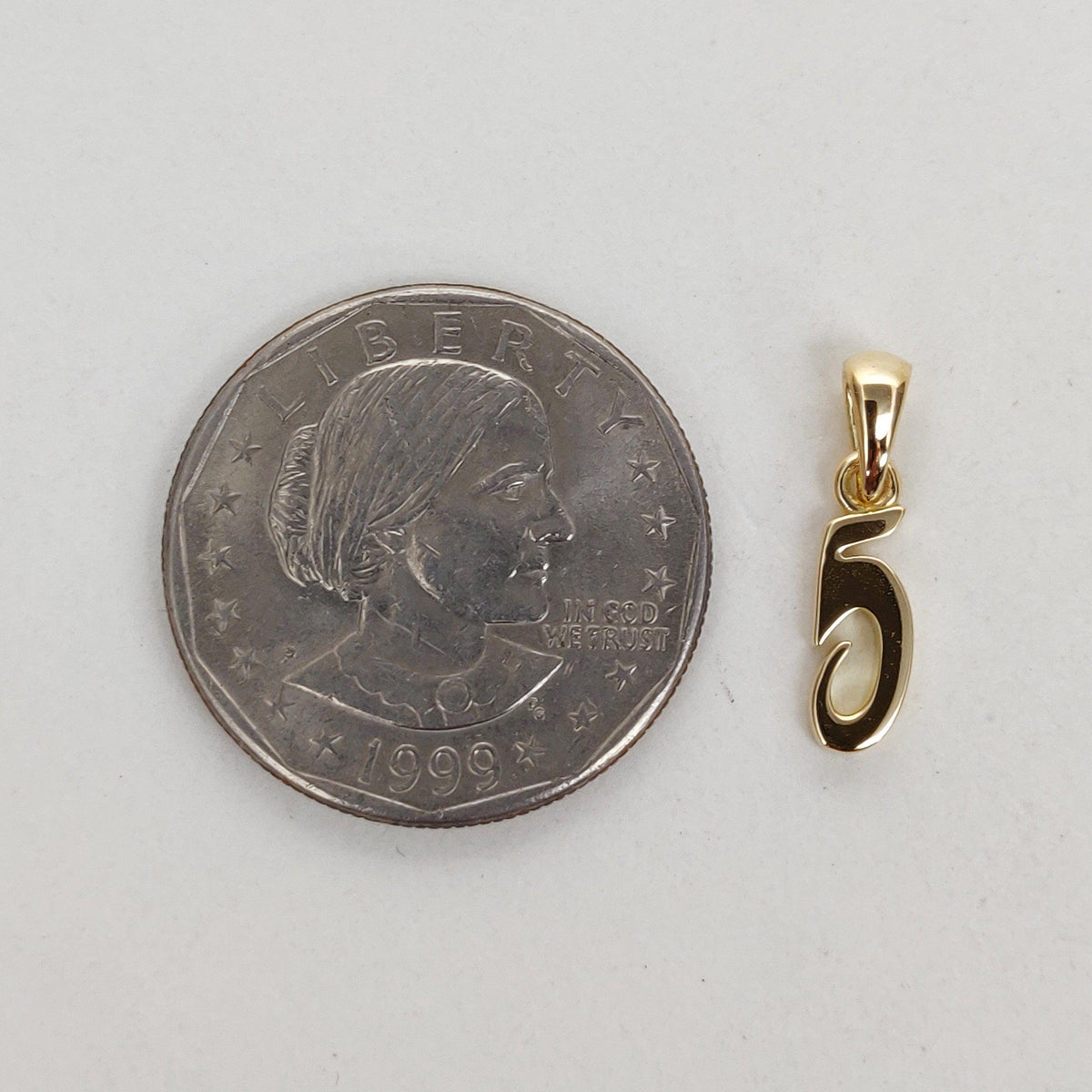 14K Solid Gold Number 5 Pendant - Dainty Charm Necklace