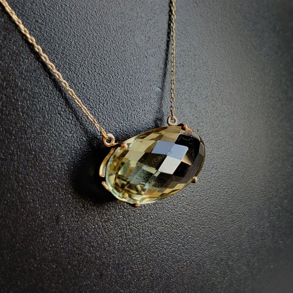 Natural Green Amethyst Chain Necklace, 14K Solid Gold, February Birthstone