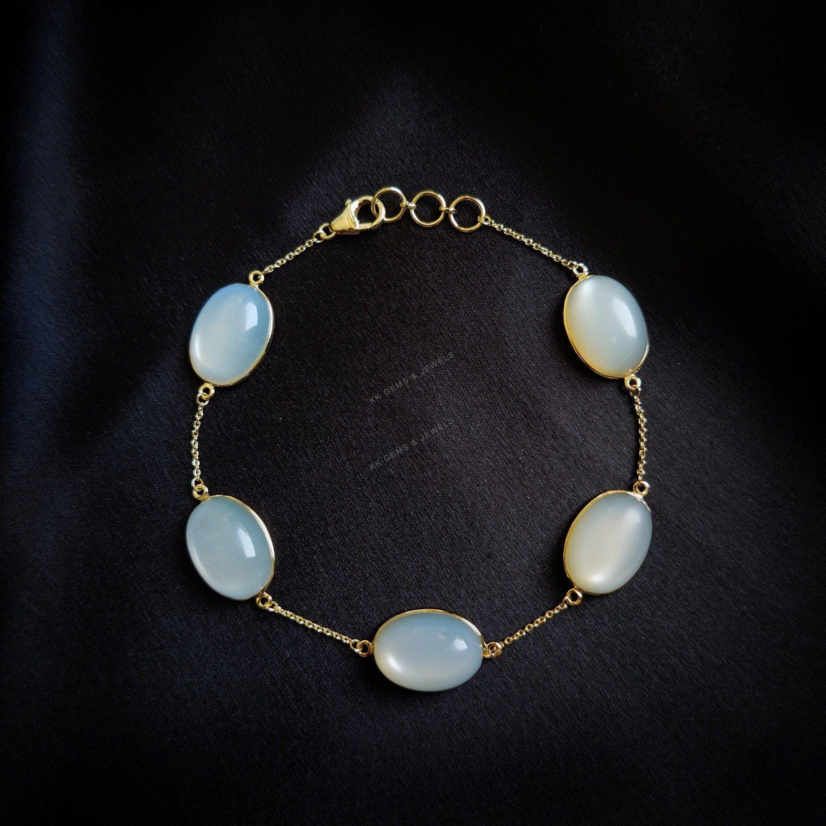 Natural White Moonstone Bracelet, 14K Solid Yellow Gold Bracelet, June Birthstone