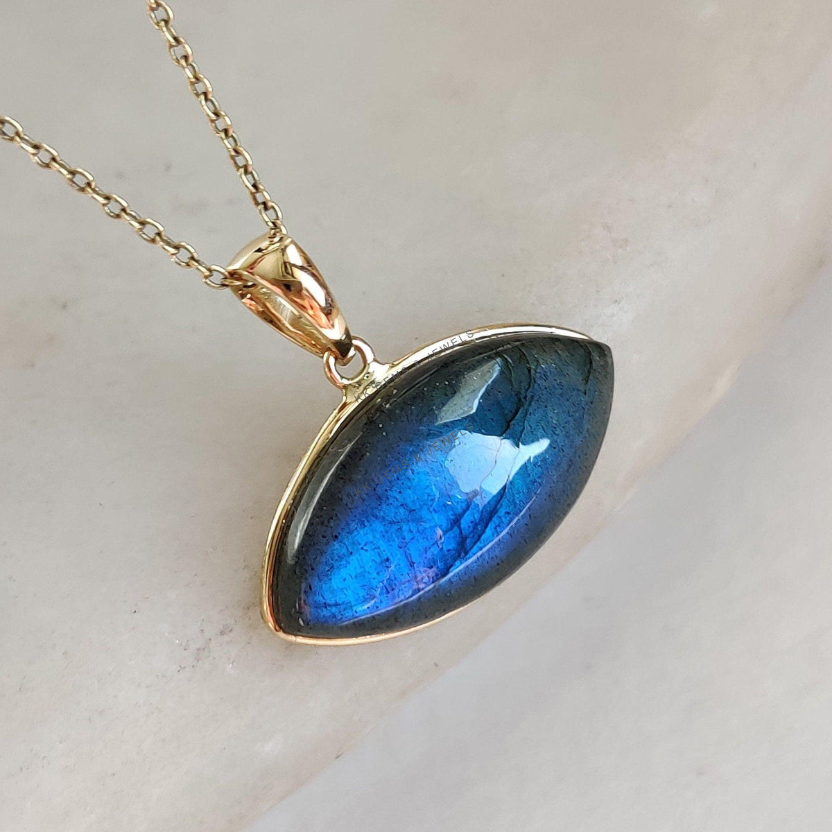 Natural Labradorite Pendant, 14K Solid Yellow Gold, November Birthstone, Christmas Gift