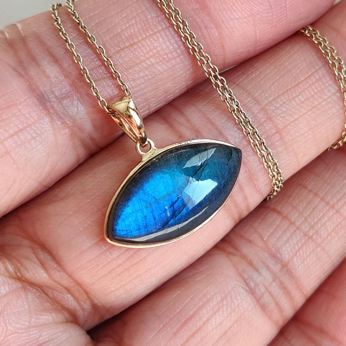 Natural Labradorite Pendant, 14K Solid Yellow Gold, November Birthstone, Christmas Gift