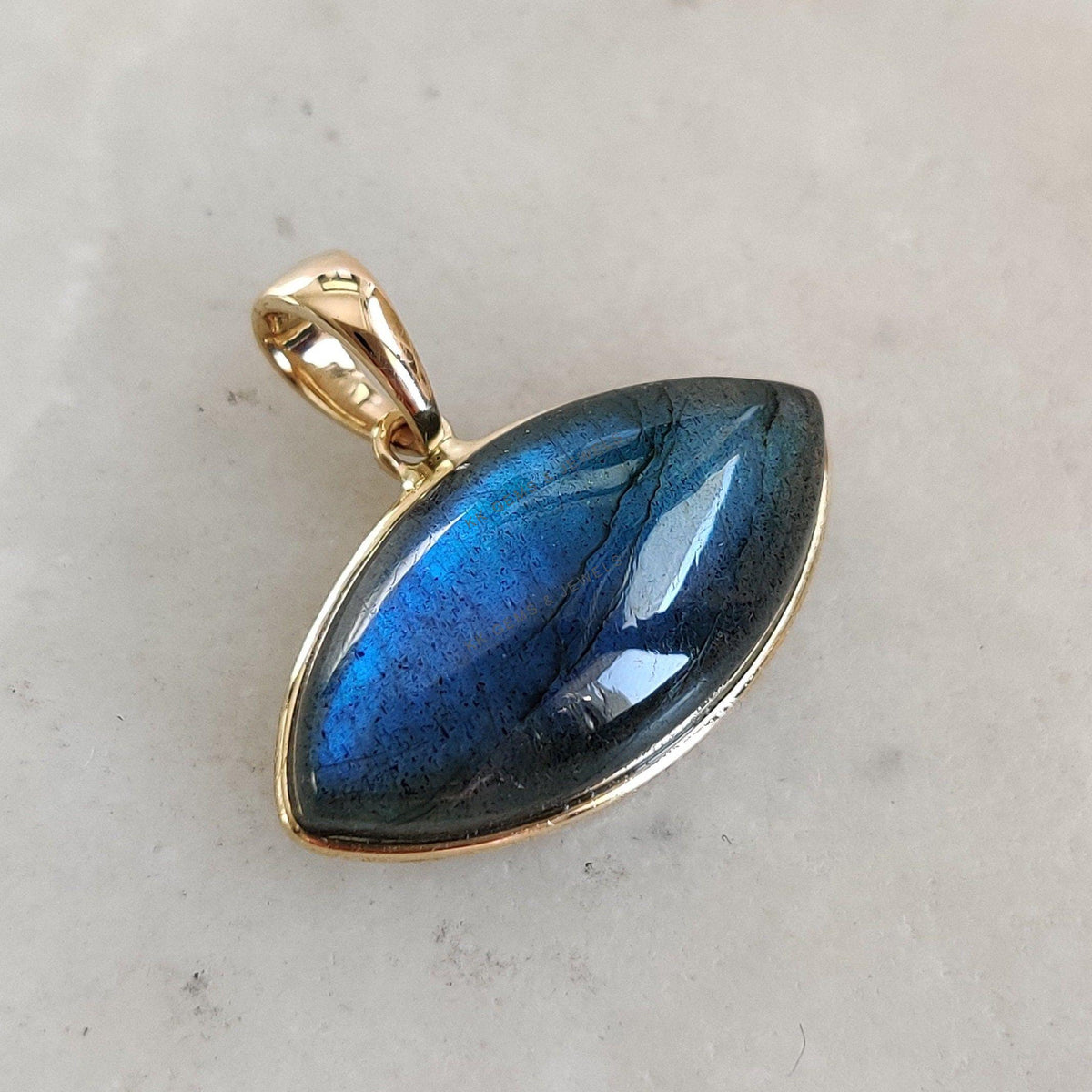Natural Labradorite Pendant, 14K Solid Yellow Gold, November Birthstone, Christmas Gift