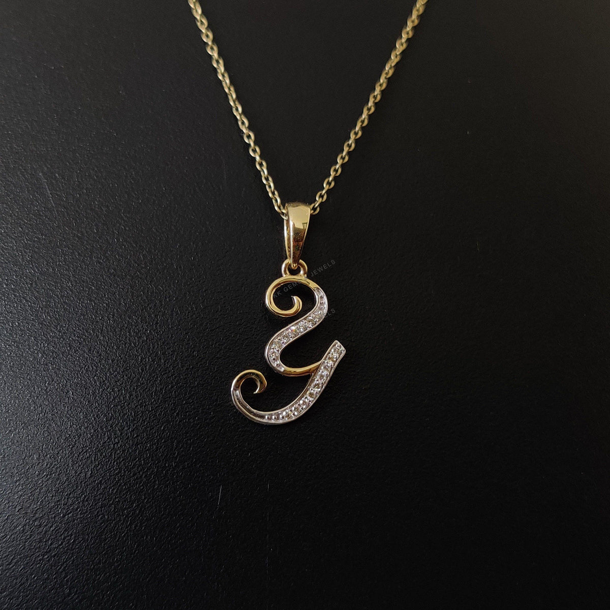 14K Solid Gold Initial Y Diamond Pendant, Birthday Gift