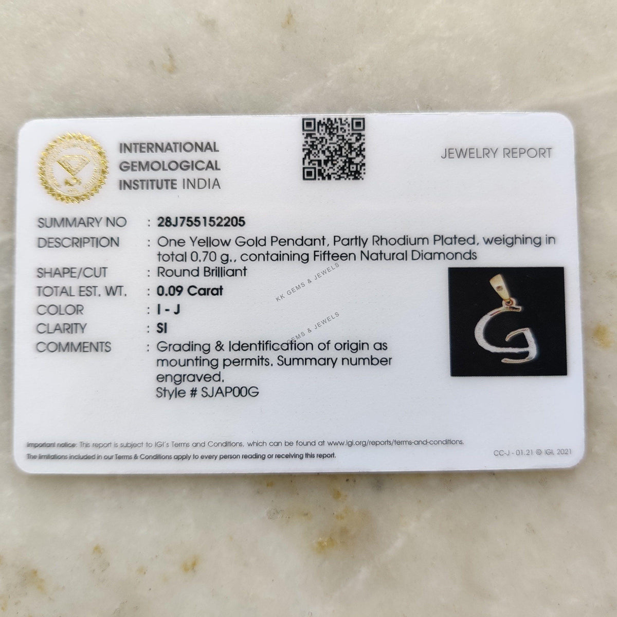 14K Gold Initial G Diamond Pendant, Solid Yellow Gold Charm