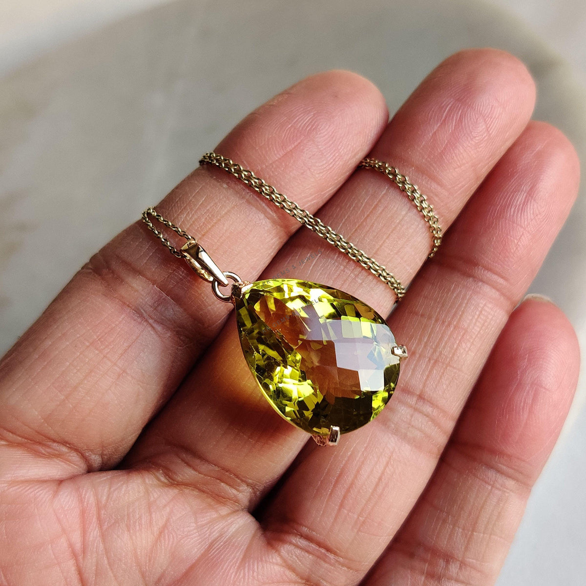 Natural Lemon Topaz Pendant, 14K Solid Yellow Gold Pear Gemstone, November Birthstone
