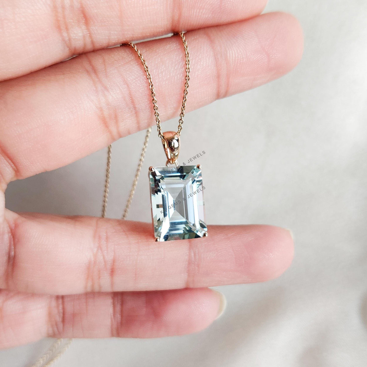 Natural Aquamarine 14K Solid Yellow Gold Pendant, March Birthstone