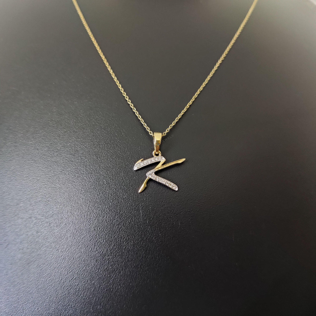 14K Solid Gold Initial K Diamond Pendant, Birthday Gift