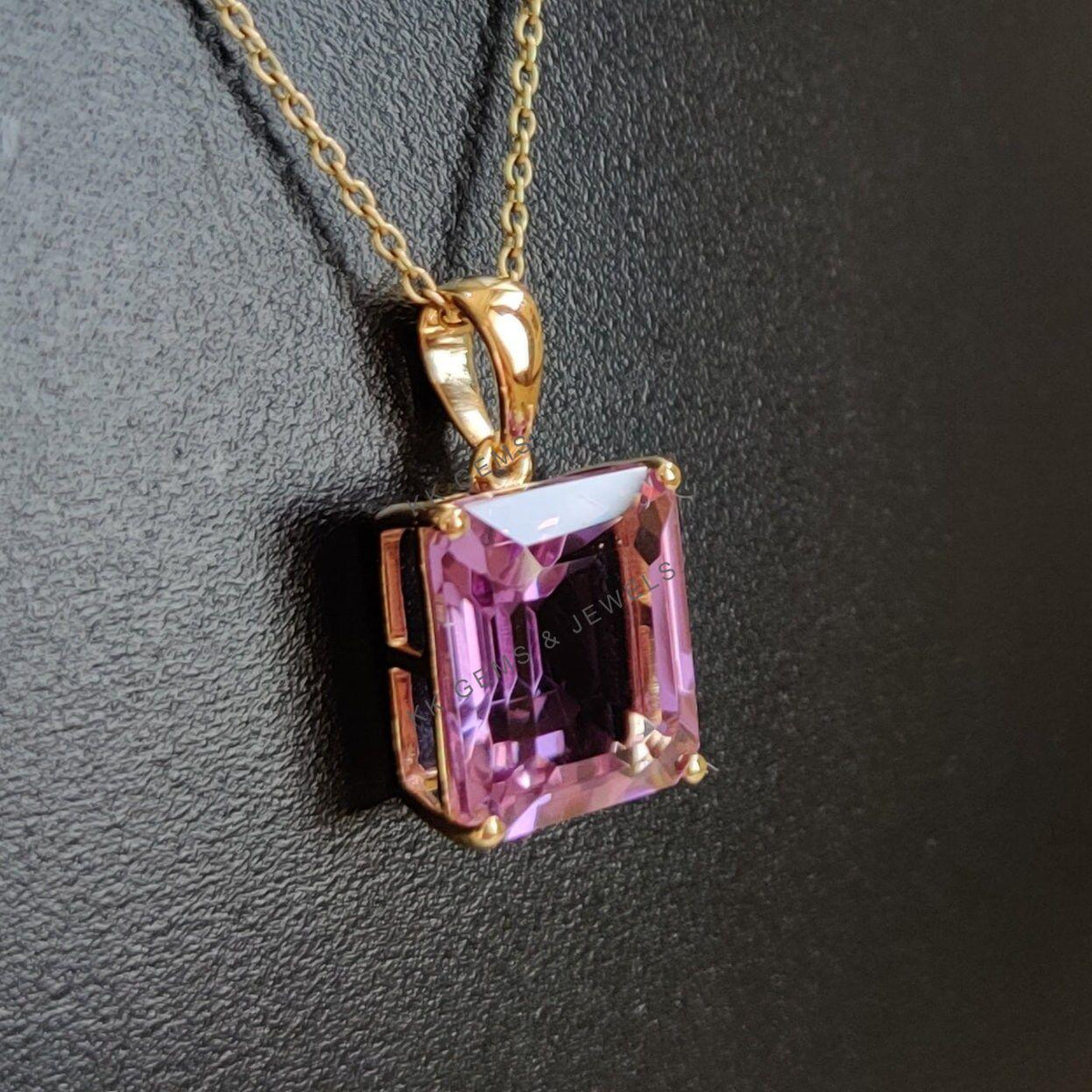 14K Solid Yellow Gold Natural Purple Amethyst Pendant, February Birthstone