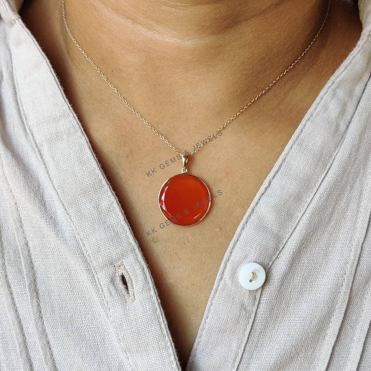 Natural Red Onyx Pendant, 14K Solid Yellow Gold Bezel Pendant, July Birthstone