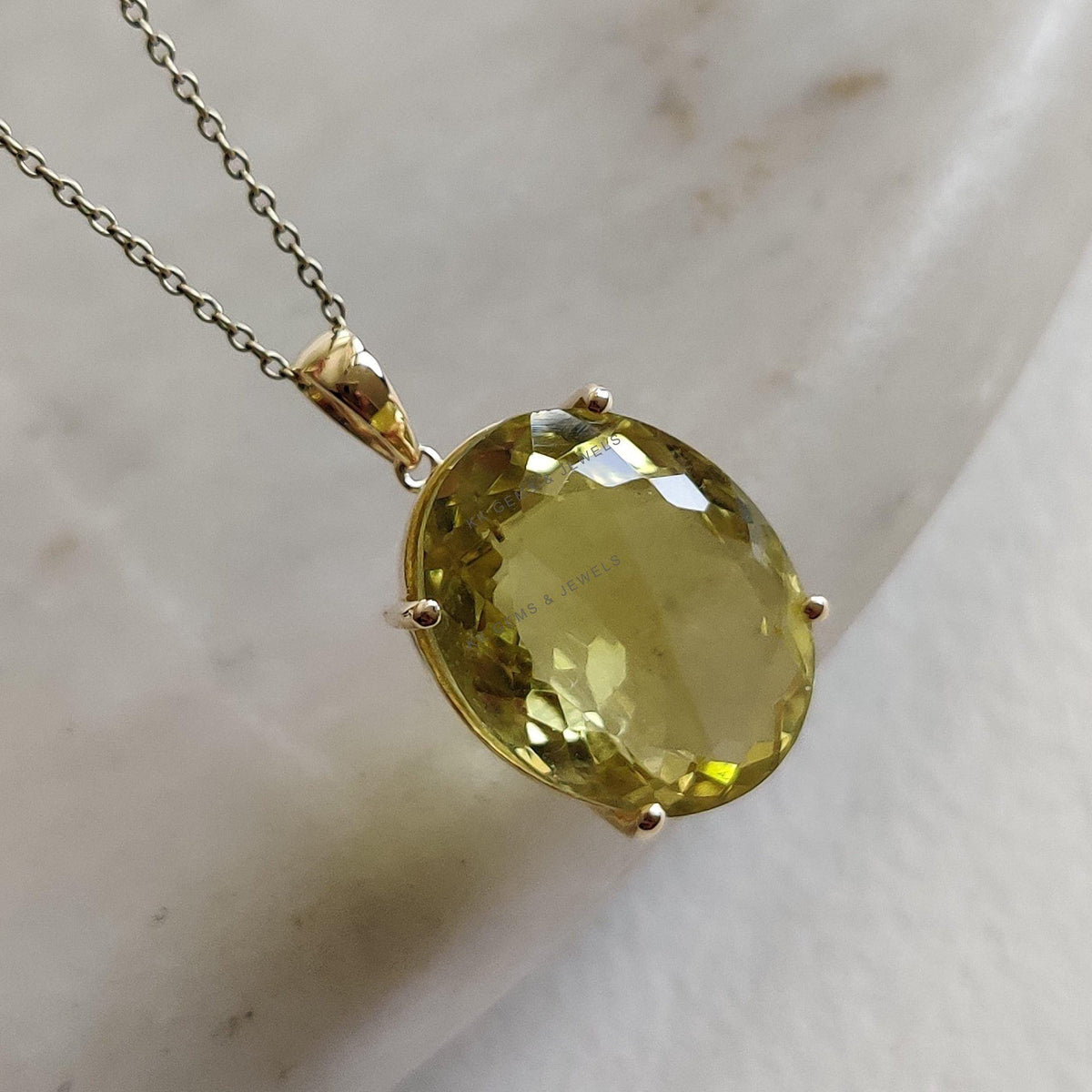 Natural Lemon Topaz Pendant, 14K Solid Yellow Gold, November Birthstone