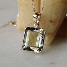 Natural Green Amethyst Octagon Bezel Pendant, 14K Solid Yellow Gold, February Birthstone