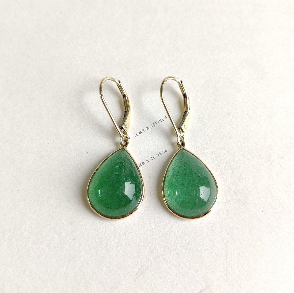 Natural Green Aventurine Earrings, 14K Solid Yellow Gold, August Birthstone