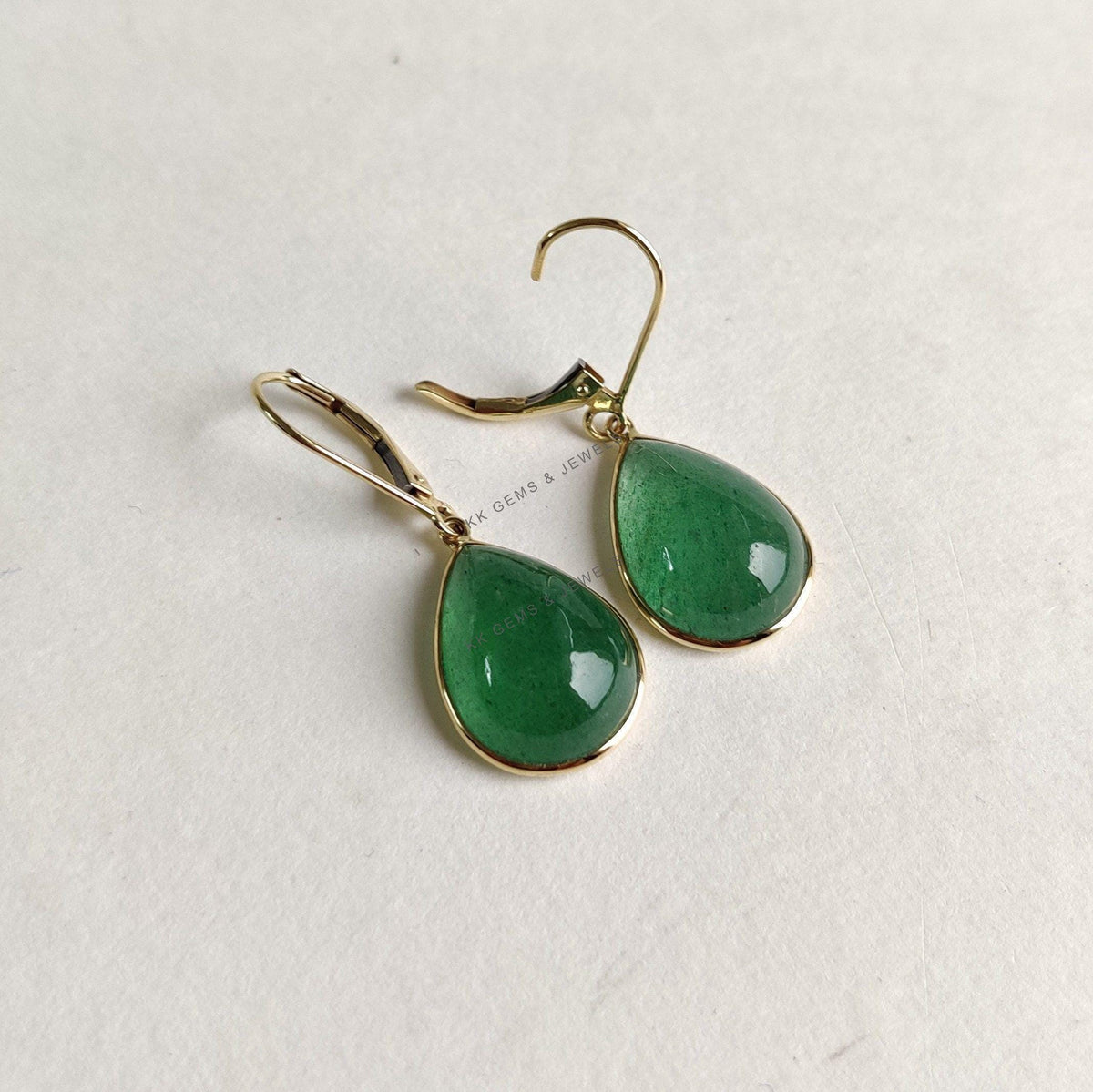 Natural Green Aventurine Earrings, 14K Solid Yellow Gold, August Birthstone