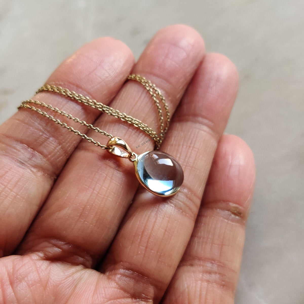 14K Solid Gold Natural Sky Blue Topaz Pendant, Bezel Setting, December Birthstone