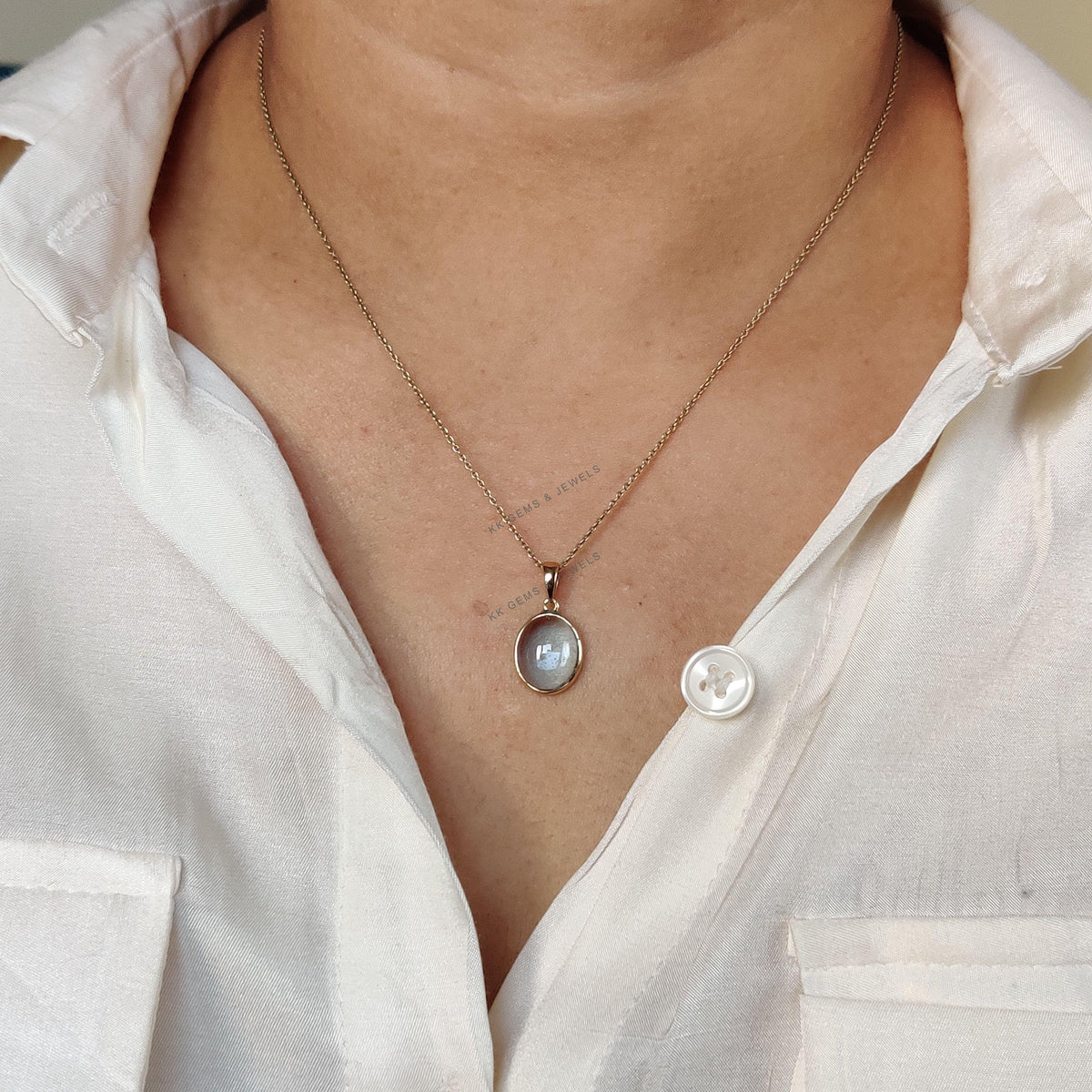 14K Solid Gold Natural Sky Blue Topaz Pendant, Bezel Setting, December Birthstone