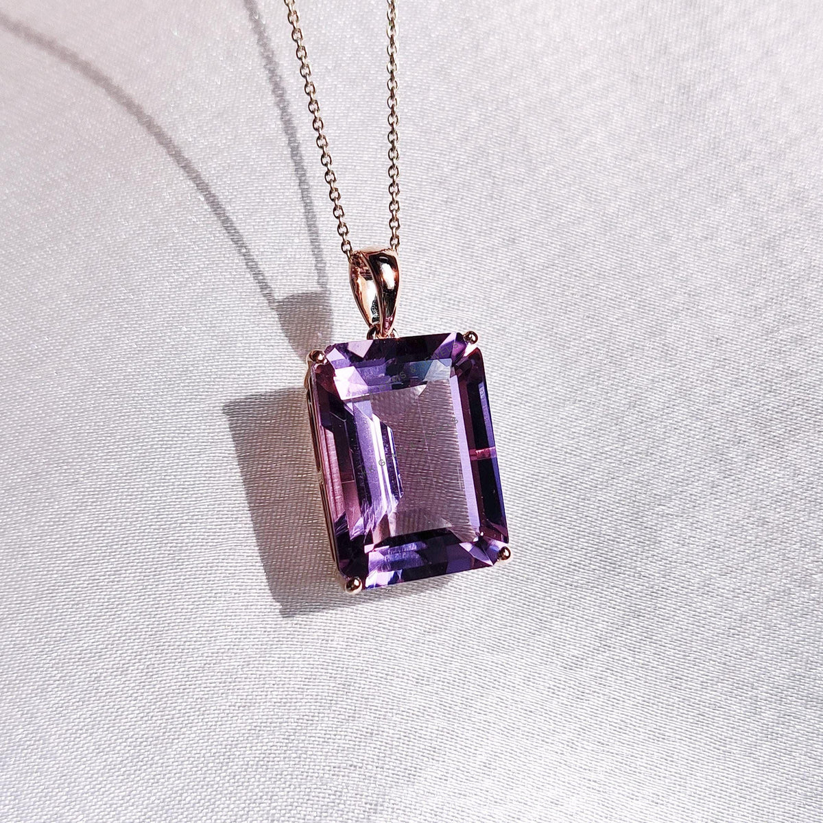 14K Solid Gold Natural Purple Amethyst Octagon Pendant, February Birthstone Jewelry