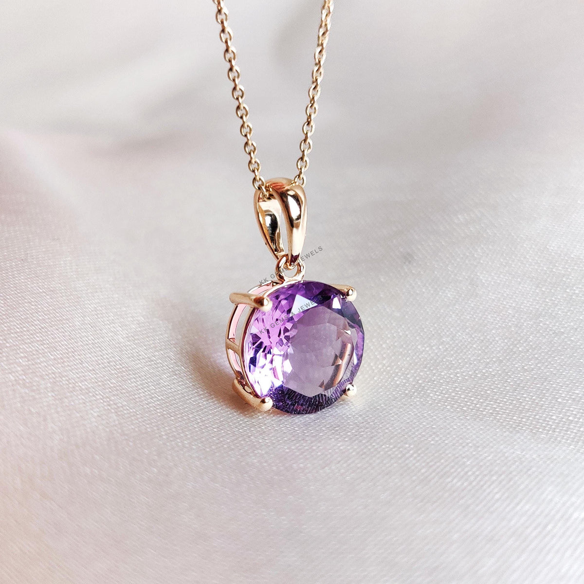 14K Solid Yellow Gold Natural Purple Amethyst Pendant: February Birthstone Jewelry