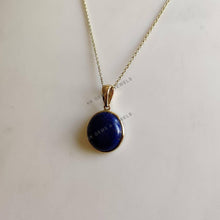 14K Solid Gold Natural Lapis Lazuli Pendant, Round Bezel, September Birthstone