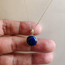 14K Solid Gold Natural Lapis Lazuli Pendant, Round Bezel, September Birthstone