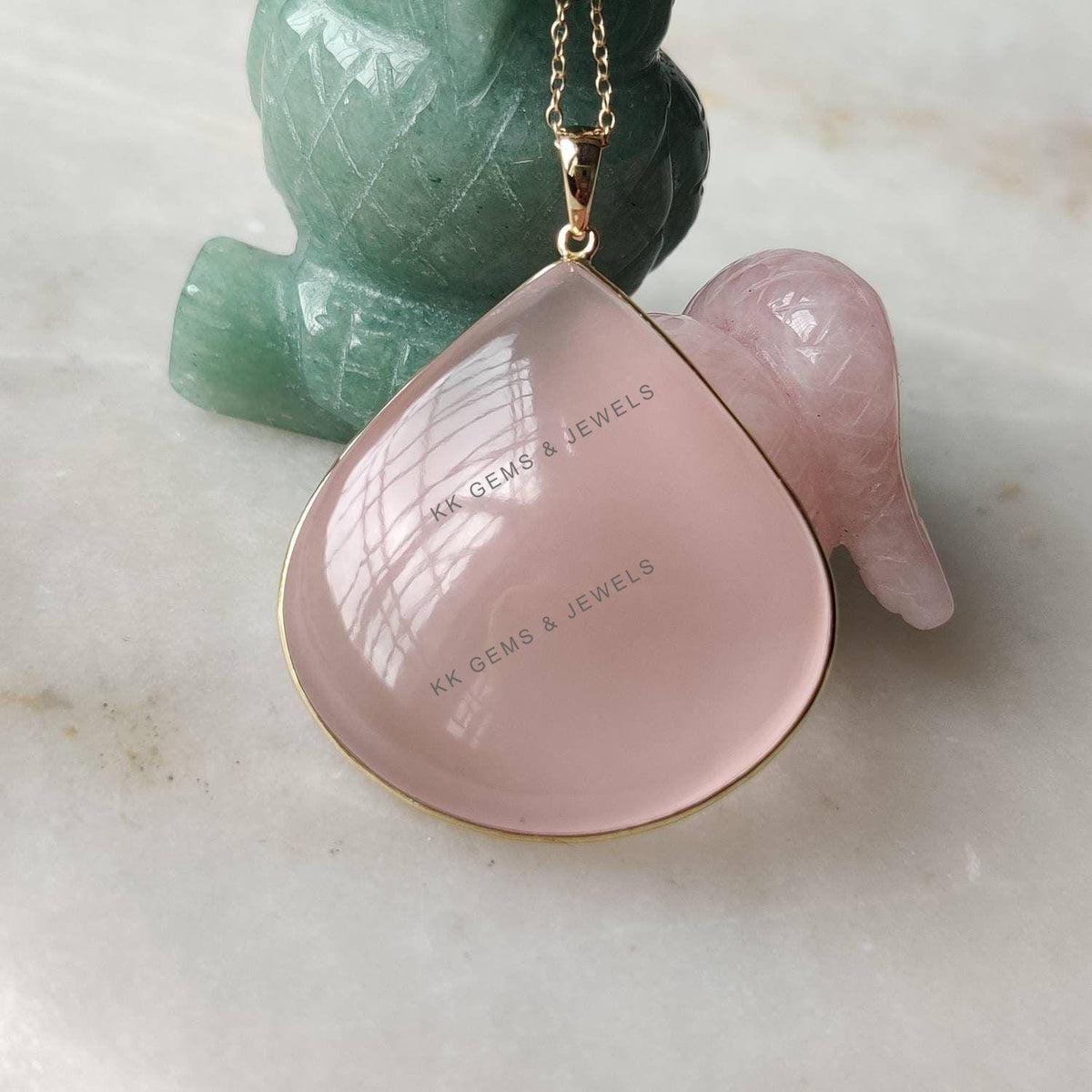 14K Solid Yellow Gold Natural Rose Quartz Pendant, January Birthstone Jewelry, Christmas Present