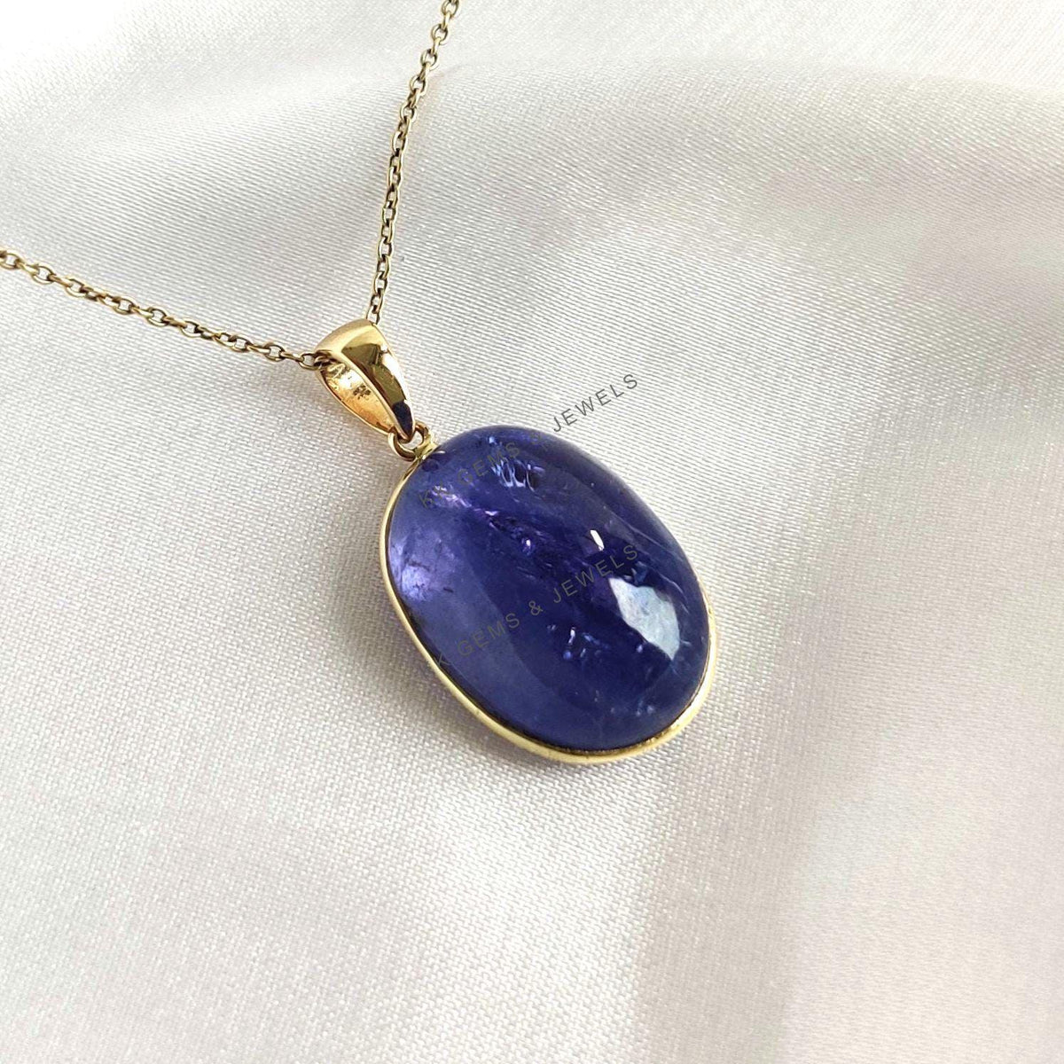 Natural Tanzanite 14K Solid Yellow Gold Pendant, Oval December Birthstone