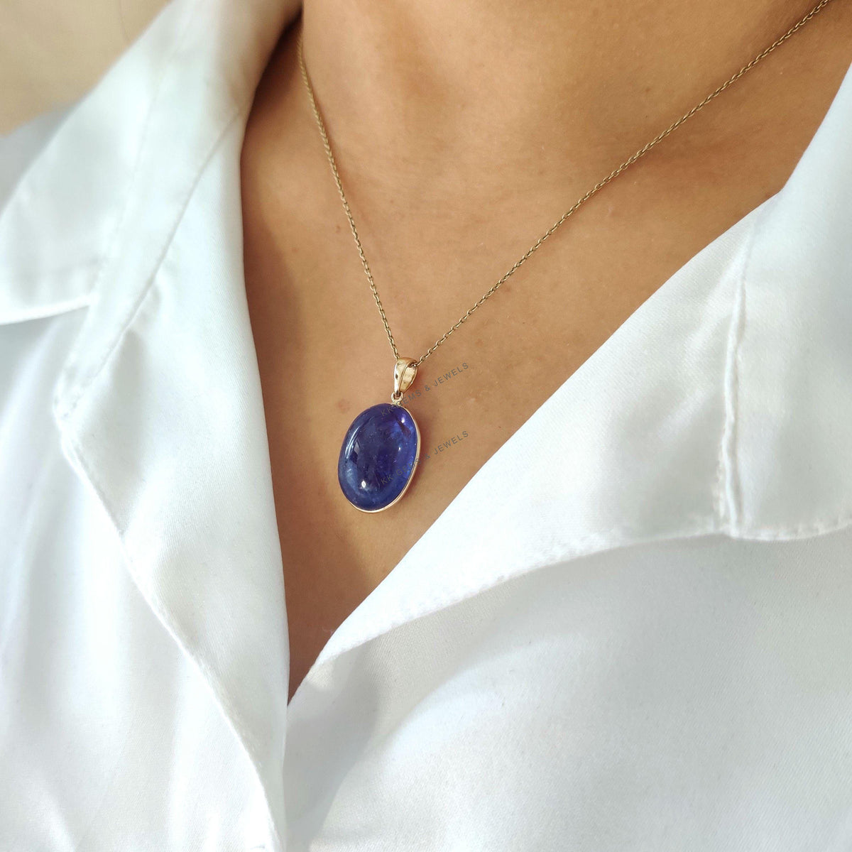 Natural Tanzanite 14K Solid Yellow Gold Pendant, Oval December Birthstone