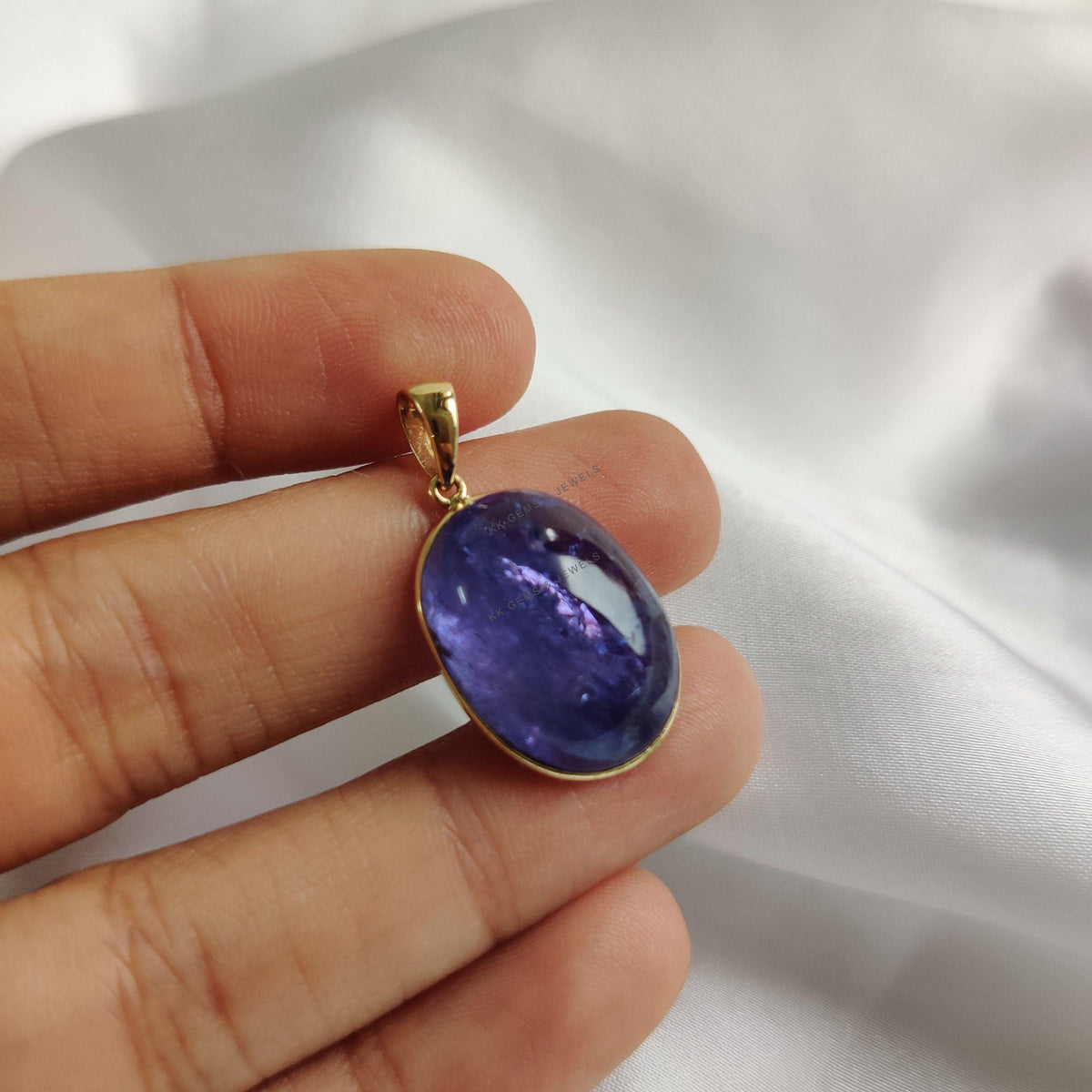 Natural Tanzanite 14K Solid Yellow Gold Pendant, Oval December Birthstone