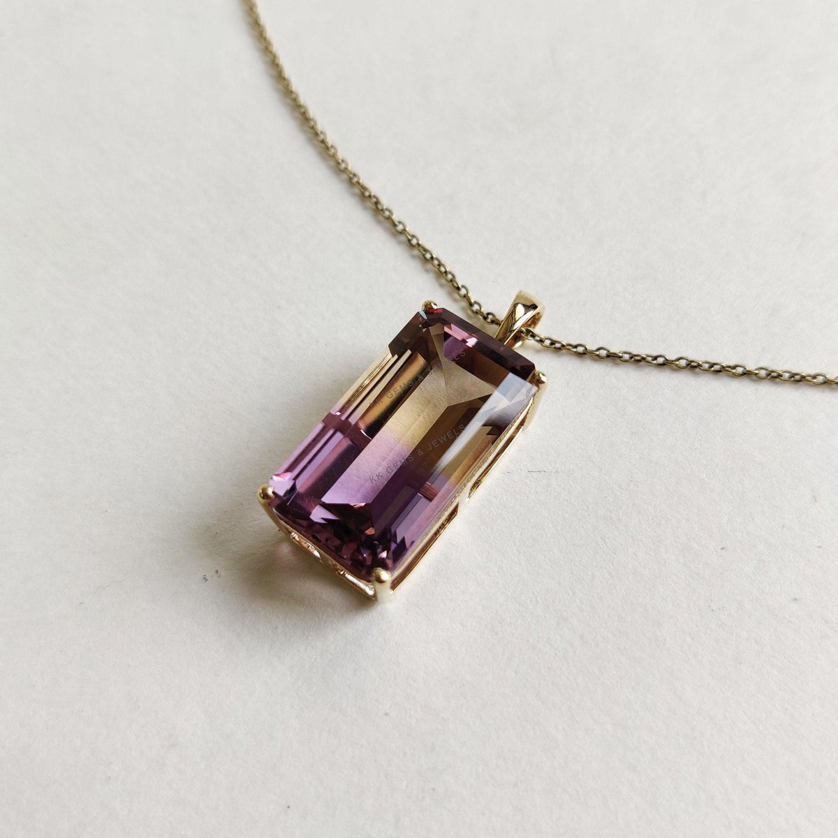 Natural Ametrine Pendant, 14K Solid Yellow Gold, Rectangle Octagon Gemstone