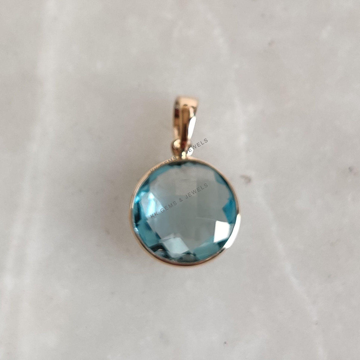 Natural Sky Blue Topaz Pendant, 14K Solid Yellow Gold Bezel Pendant, December Birthstone