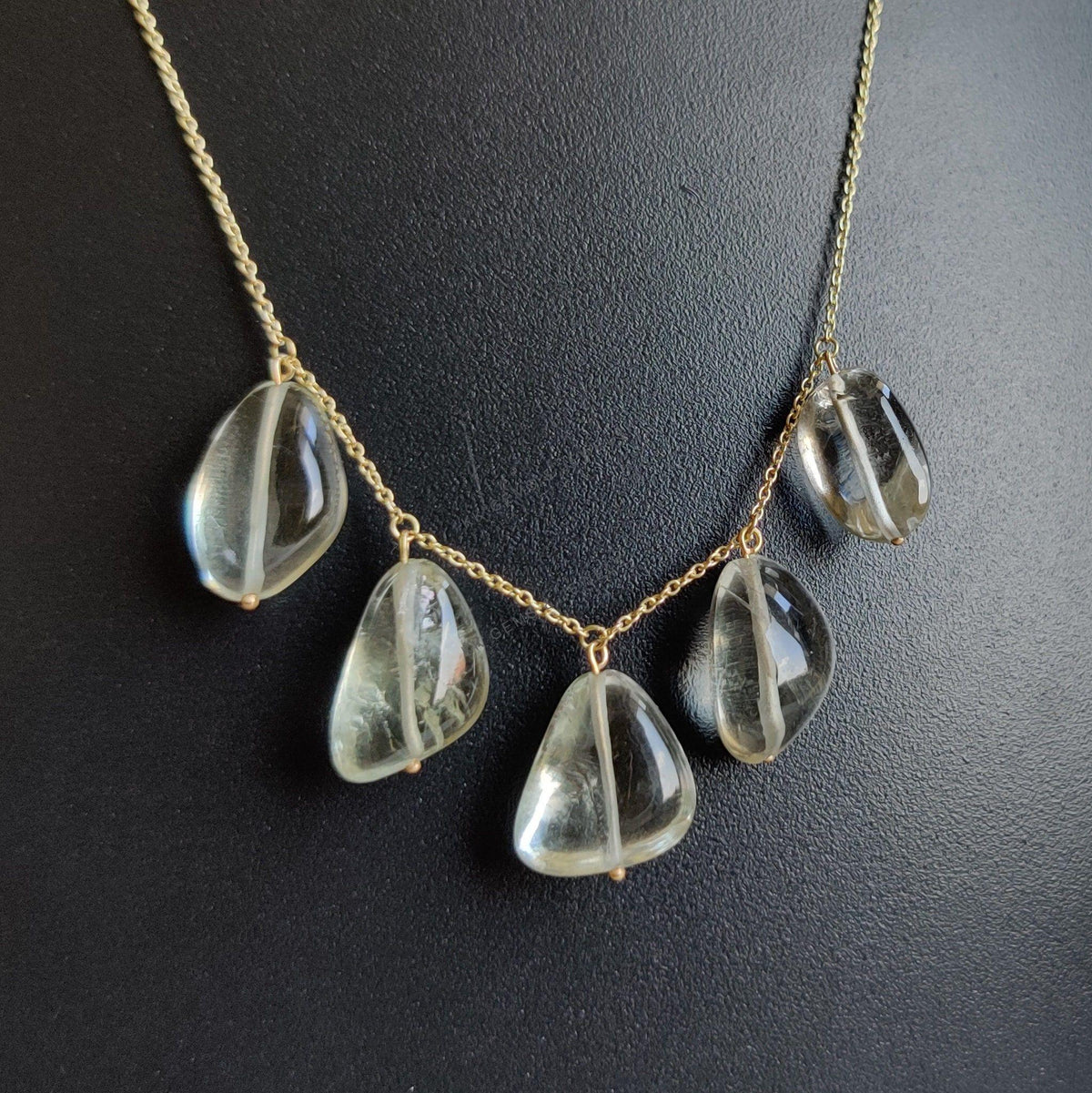 14K Solid Gold Natural Green Amethyst Drill Chain Necklace, February Birthstone
