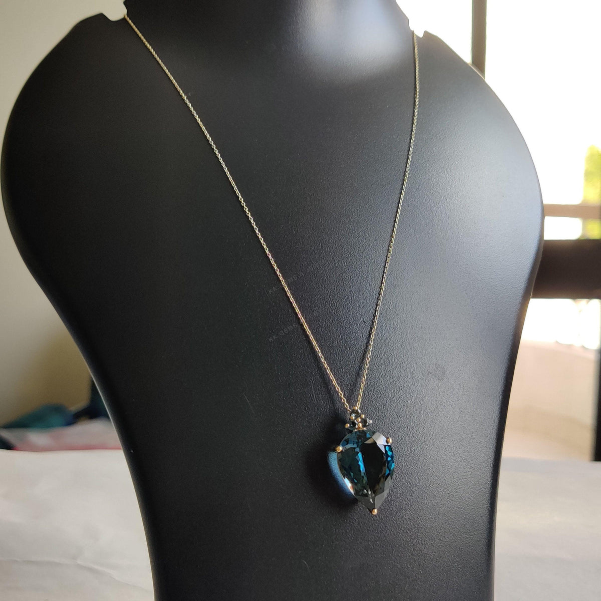 14K Solid Gold Natural London Blue Topaz Pear Pendant, December Birthstone