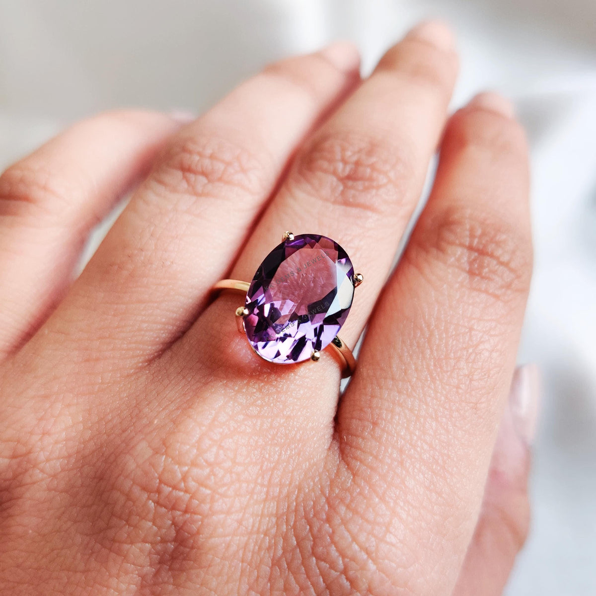 Natural Purple Amethyst Ring, 14K Solid Yellow Gold Amethyst Ring, February Birthstone, Anniversary Gift