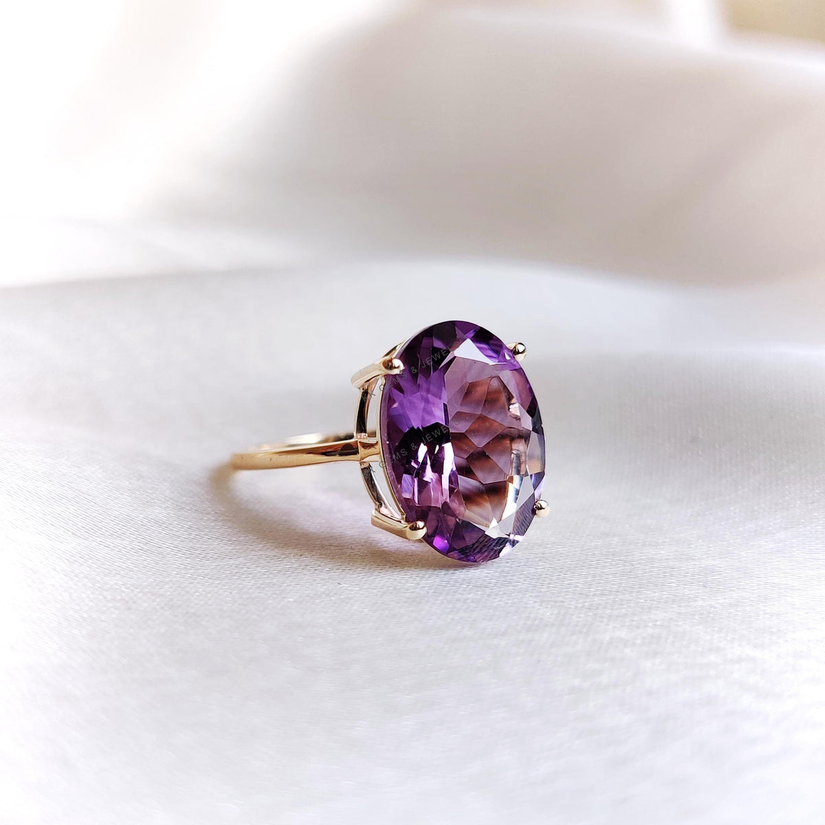 Natural Purple Amethyst Ring, 14K Solid Yellow Gold Amethyst Ring, February Birthstone, Anniversary Gift