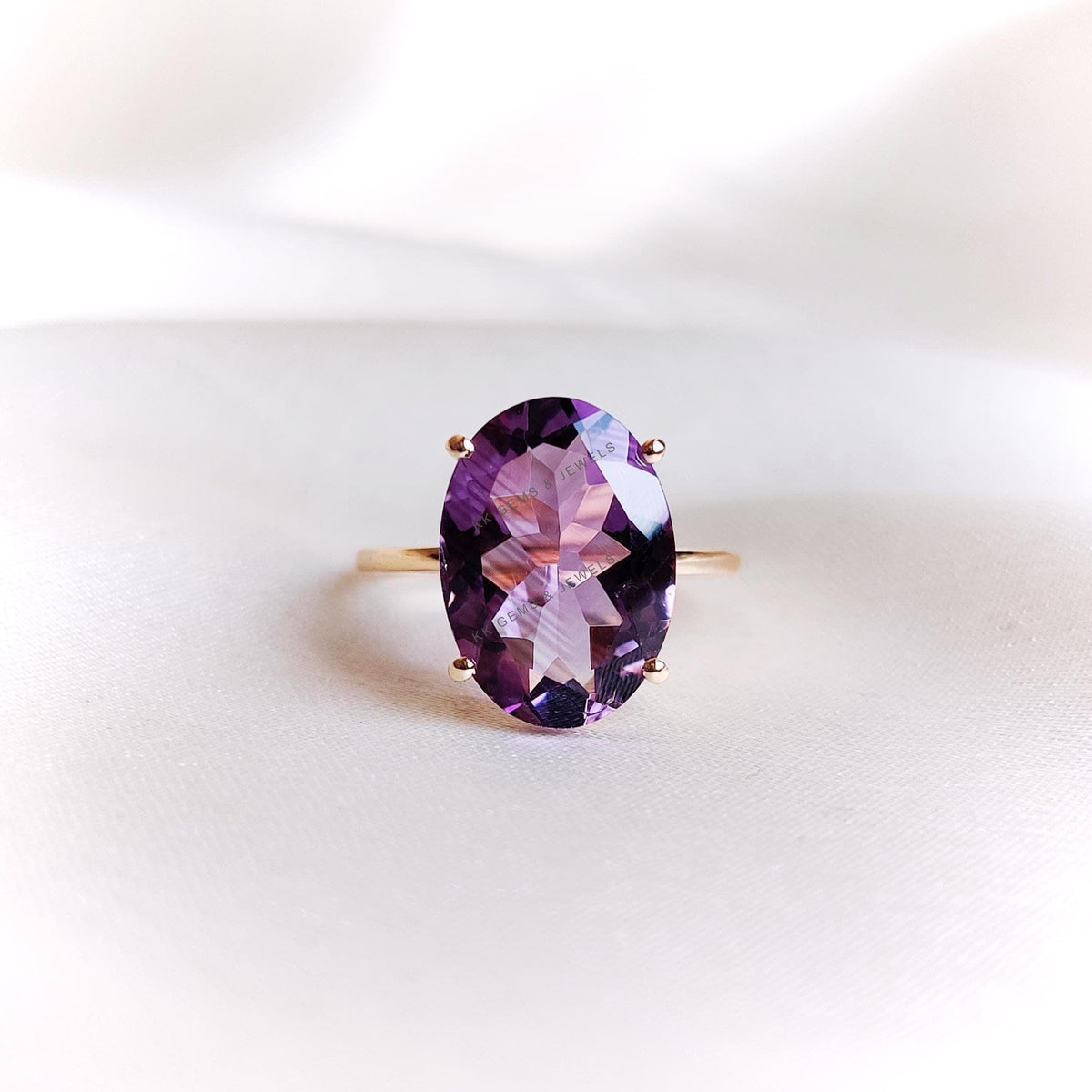 Natural Purple Amethyst Ring, 14K Solid Yellow Gold Amethyst Ring, February Birthstone, Anniversary Gift