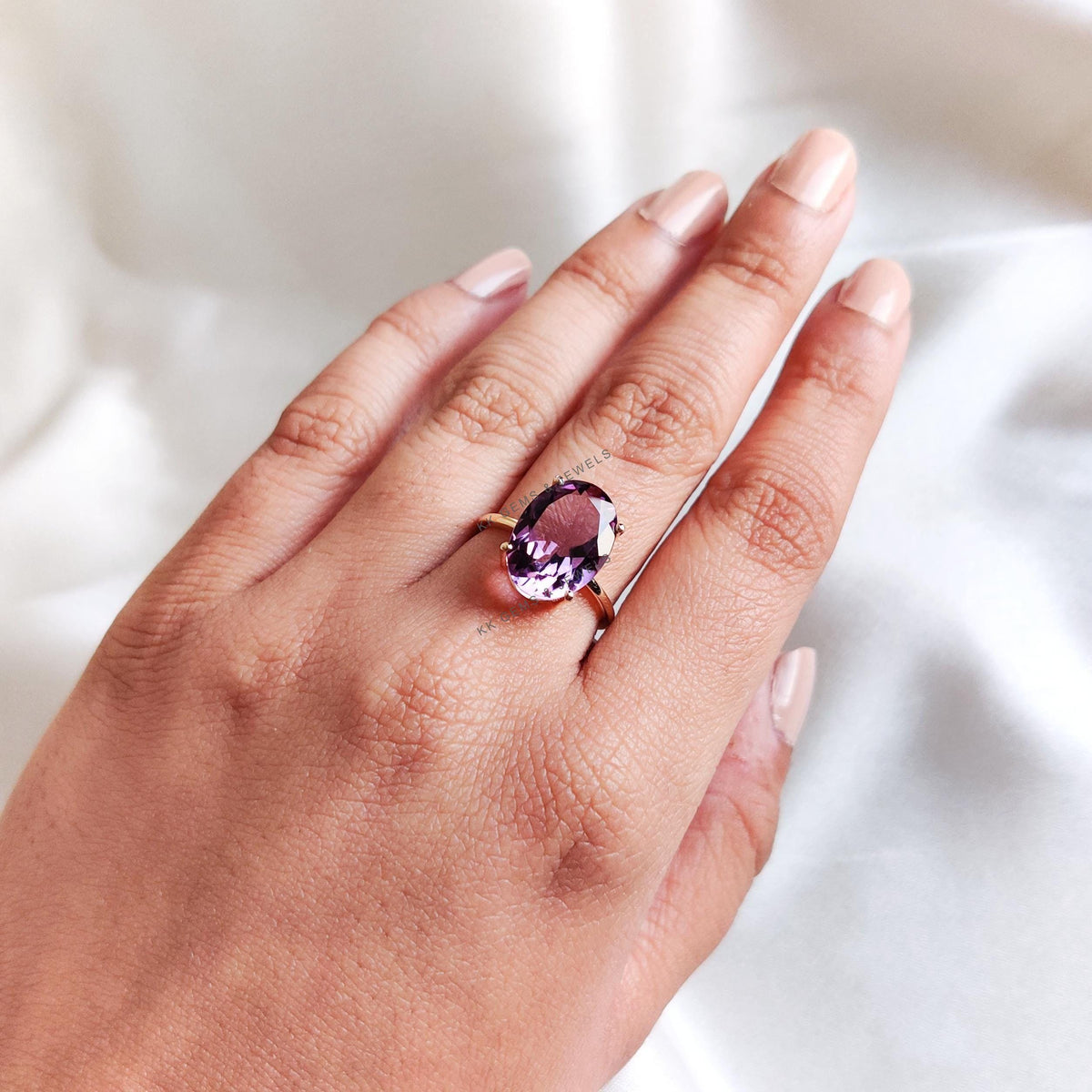 Natural Purple Amethyst Ring, 14K Solid Yellow Gold Amethyst Ring, February Birthstone, Anniversary Gift