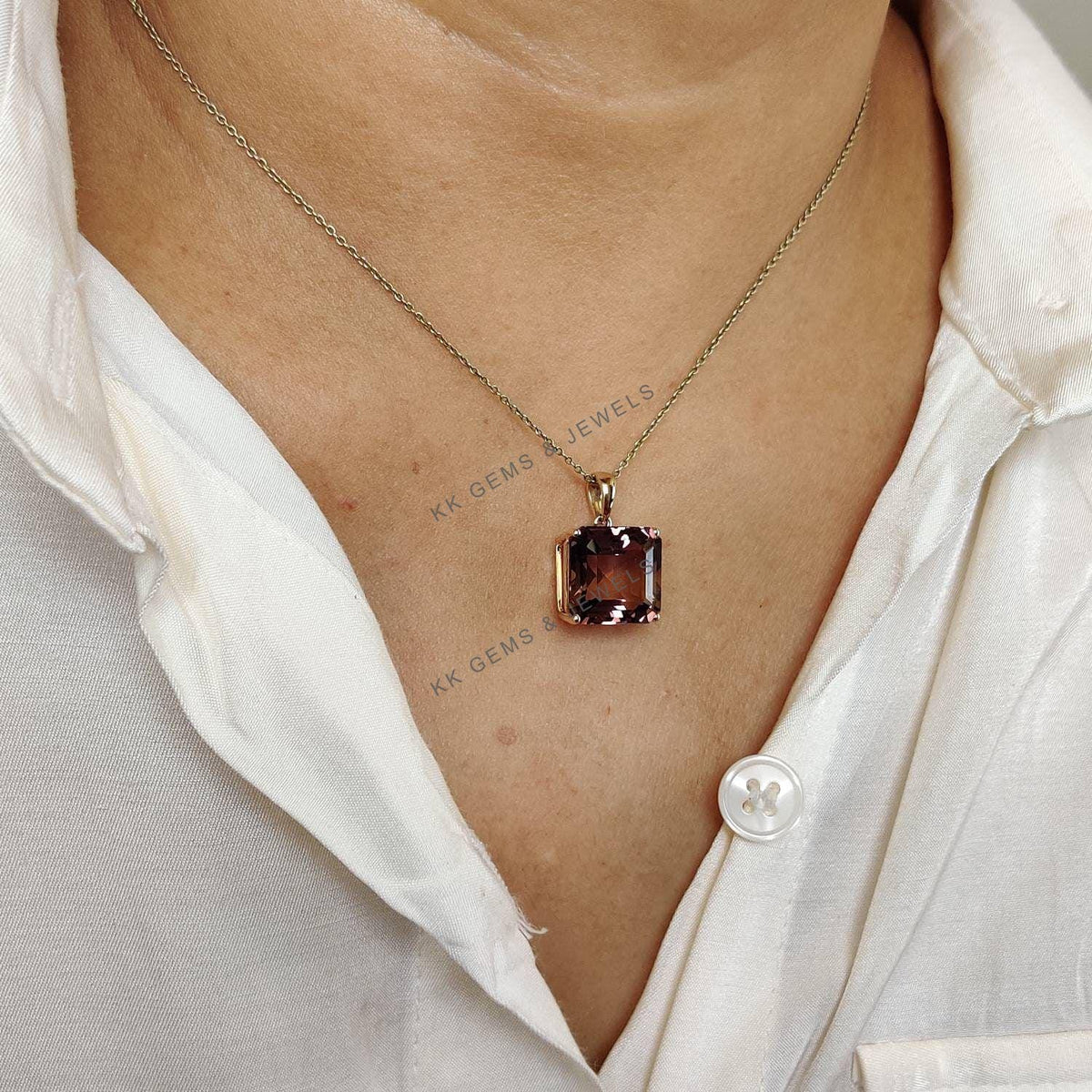 14K Solid Gold Natural Ametrine Pendant, Square Octagon, February November Birthstone