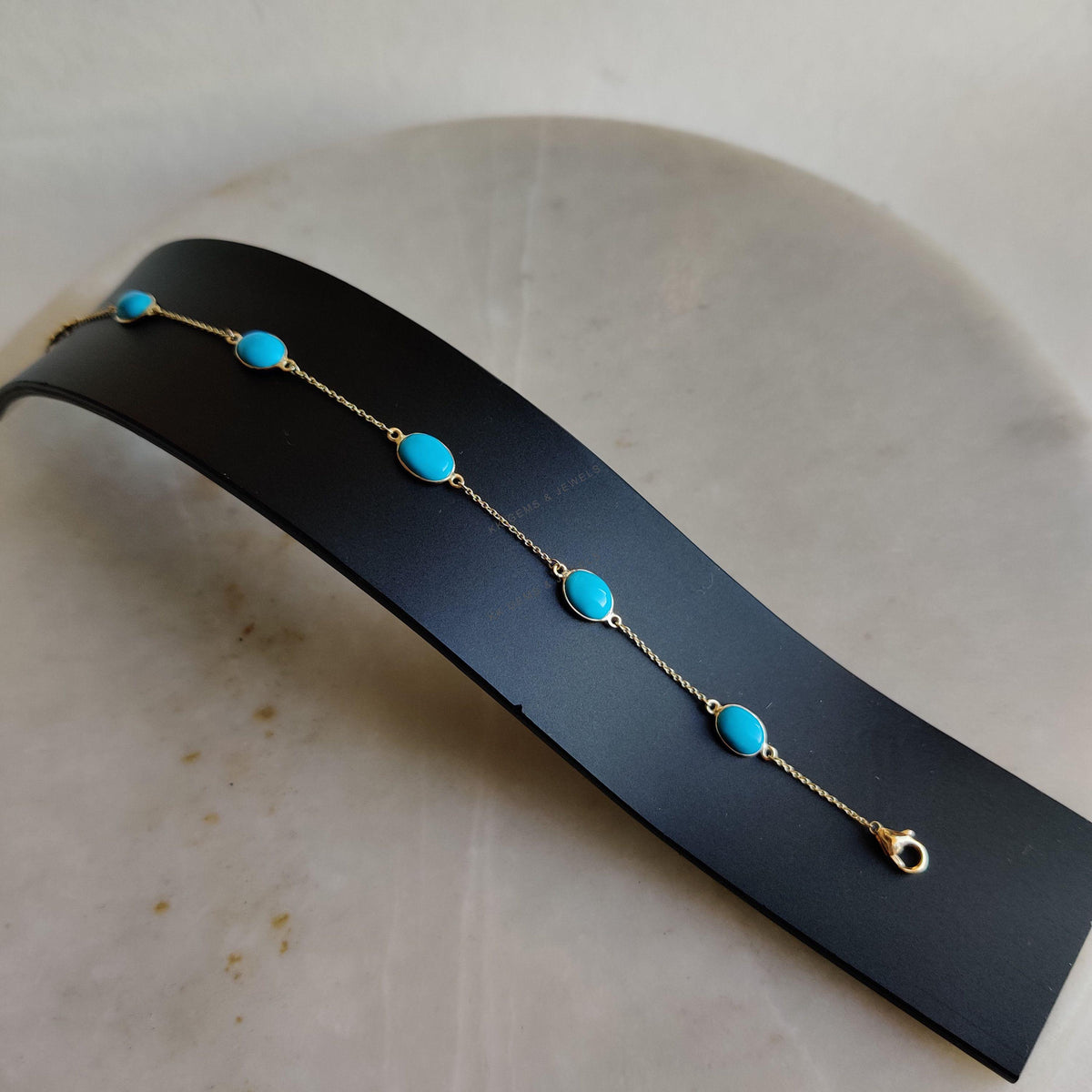 Natural Sleeping Beauty Turquoise Bracelet, 14K Solid Yellow Gold Bezel Set Bracelet