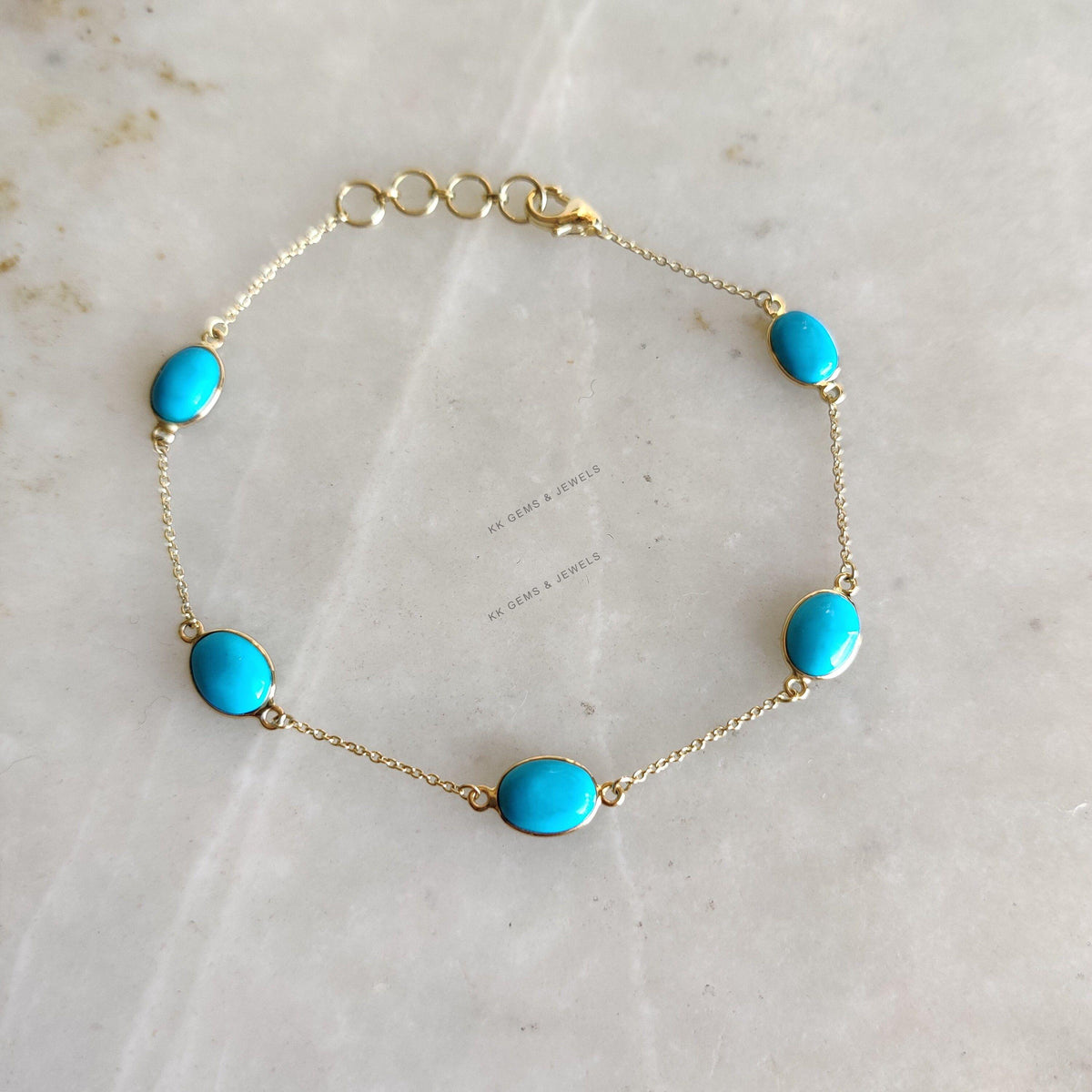 Natural Sleeping Beauty Turquoise Bracelet, 14K Solid Yellow Gold Bezel Set Bracelet