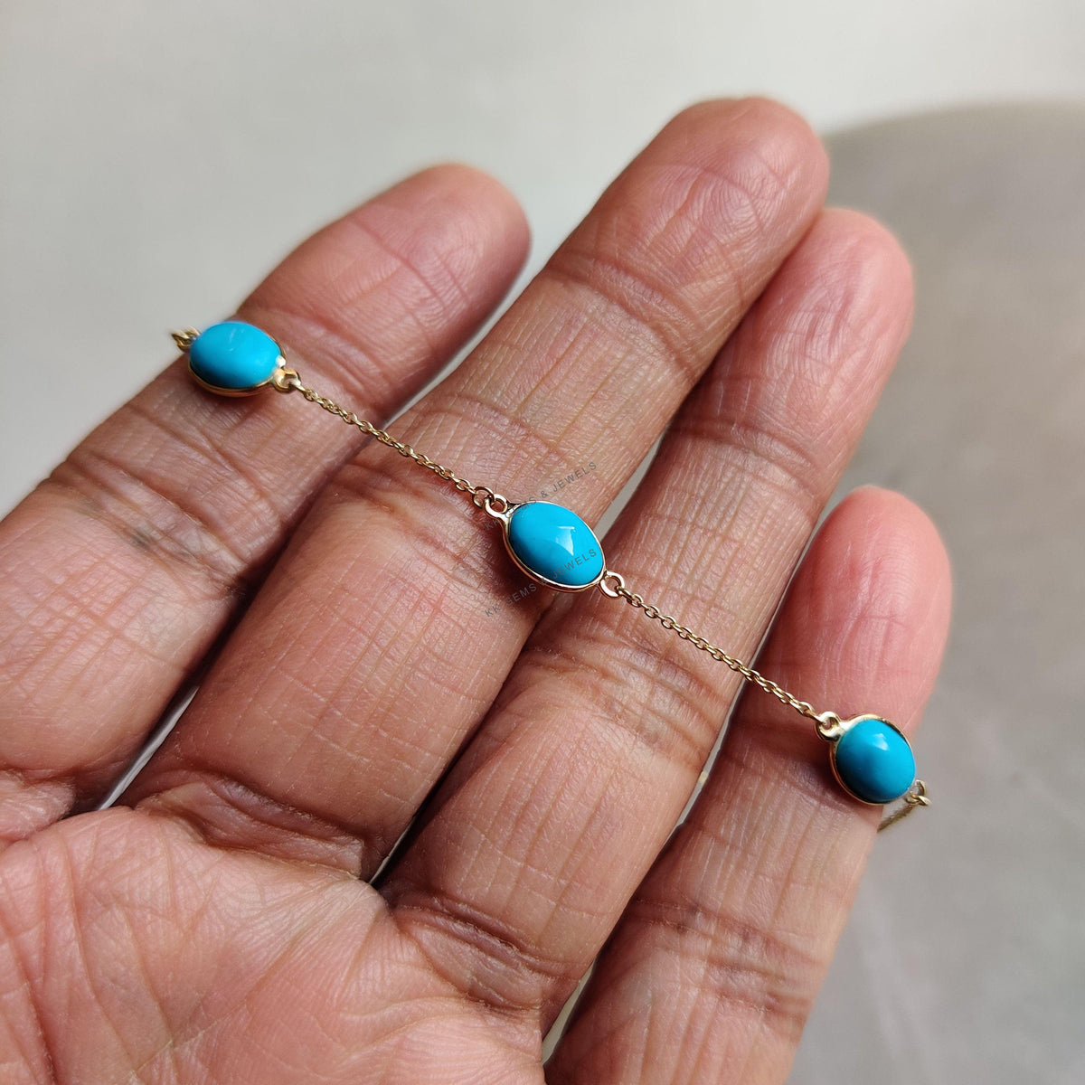 Natural Sleeping Beauty Turquoise Bracelet, 14K Solid Yellow Gold Bezel Set Bracelet